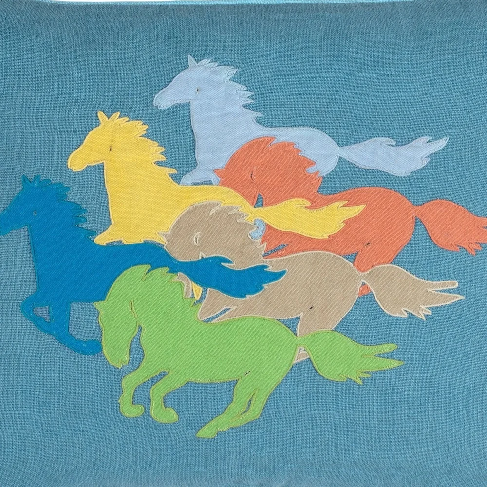 ANNIE SELKE Kit Kemp The Drift Applique Delft Horse Lumbar Pillow Pine Cone Hill